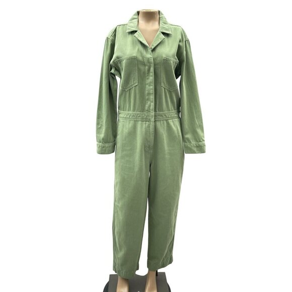 Treasure & Bond Utility Herringbone Long Sleeve Jumpsuit Olive Acorn Women S‎ - Picture 2 of 16